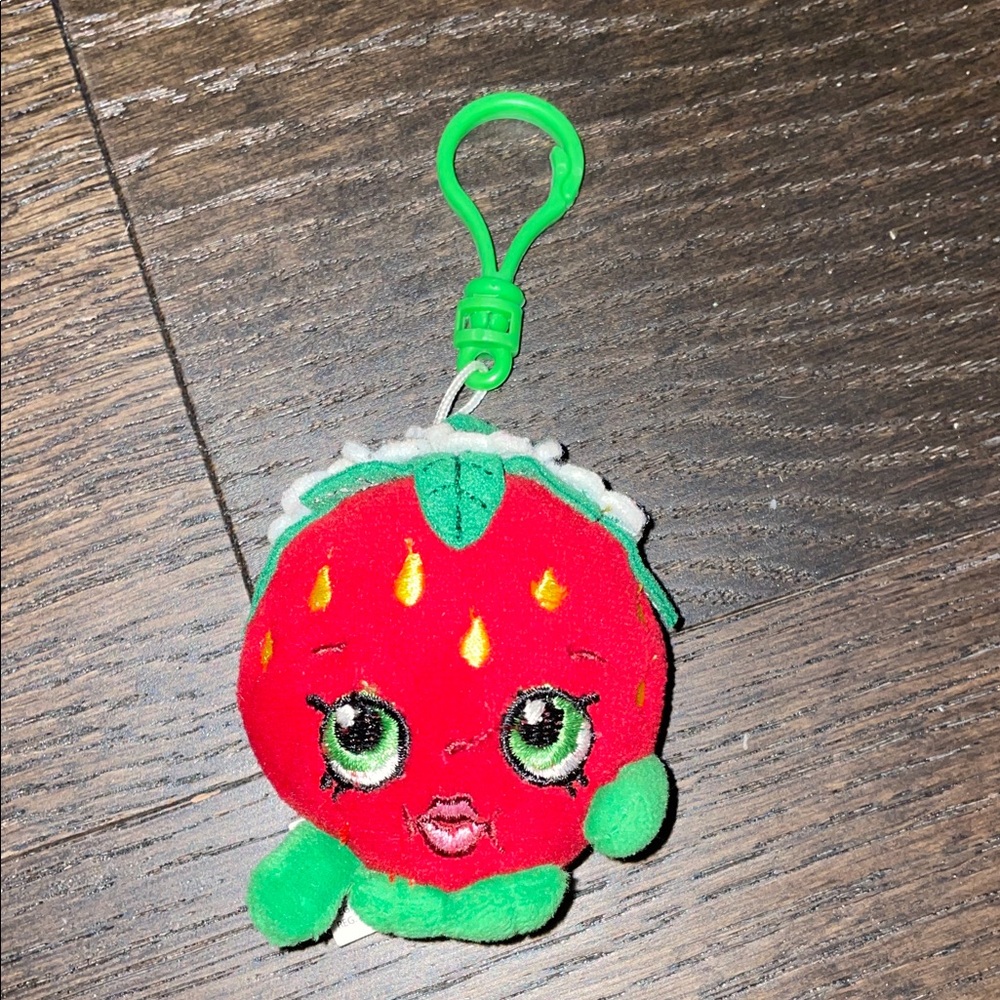 Shopkins Strawberry Plush Keychain with Green Clip